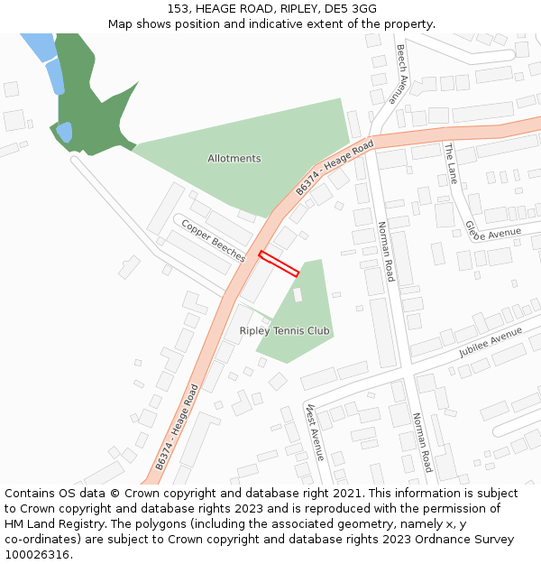 153, HEAGE ROAD, RIPLEY, DE5 3GG: Location map and indicative extent of plot