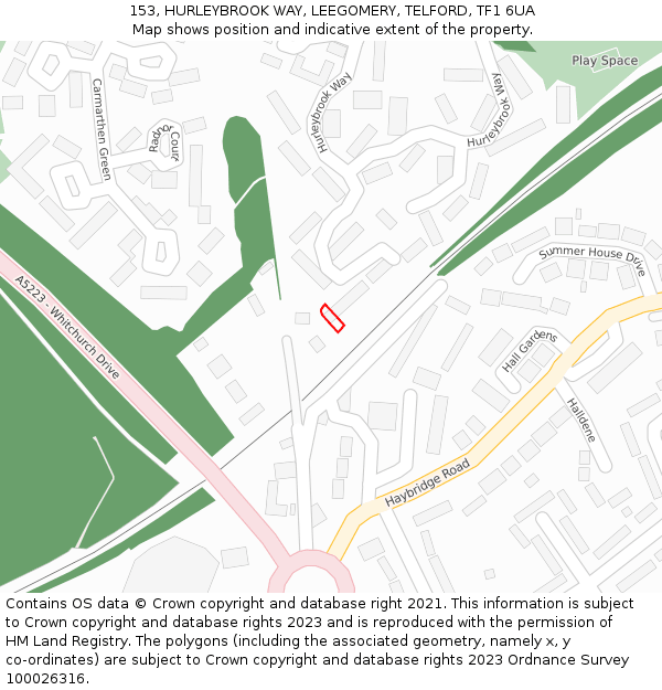 153, HURLEYBROOK WAY, LEEGOMERY, TELFORD, TF1 6UA: Location map and indicative extent of plot
