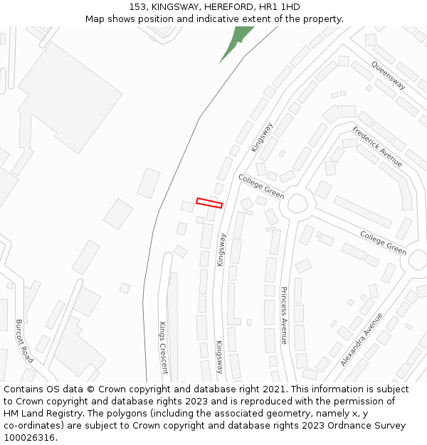 153, KINGSWAY, HEREFORD, HR1 1HD: Location map and indicative extent of plot