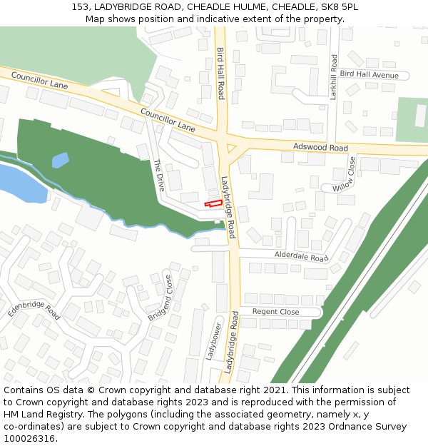 153, LADYBRIDGE ROAD, CHEADLE HULME, CHEADLE, SK8 5PL: Location map and indicative extent of plot