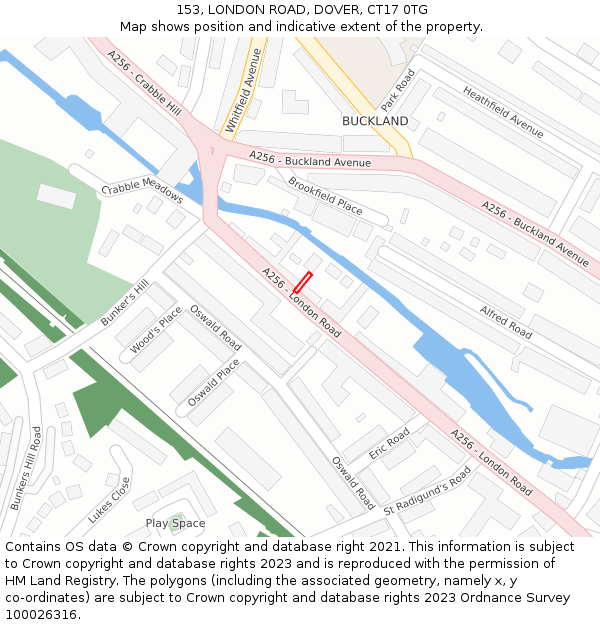 153, LONDON ROAD, DOVER, CT17 0TG: Location map and indicative extent of plot