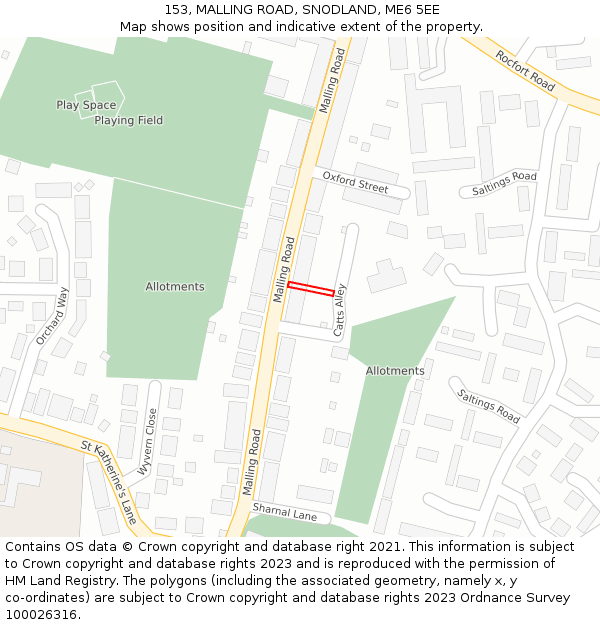 153, MALLING ROAD, SNODLAND, ME6 5EE: Location map and indicative extent of plot