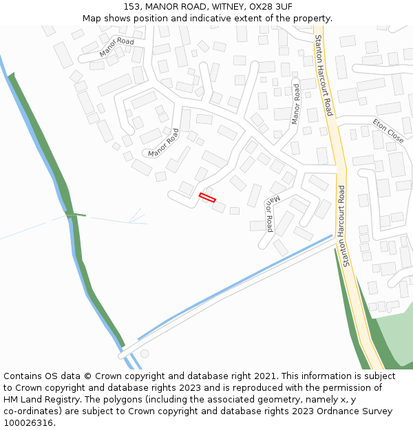 153, MANOR ROAD, WITNEY, OX28 3UF: Location map and indicative extent of plot