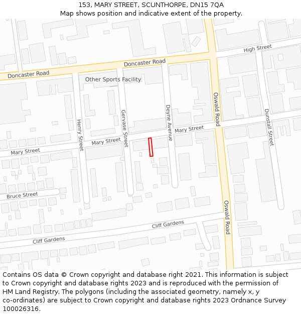 153, MARY STREET, SCUNTHORPE, DN15 7QA: Location map and indicative extent of plot