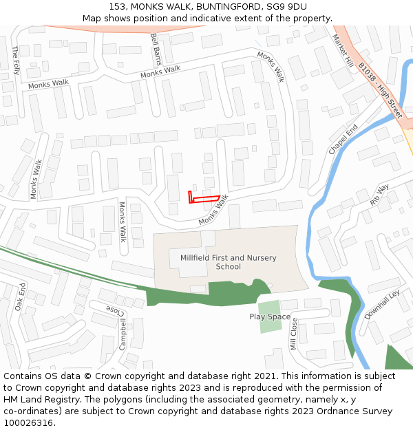 153, MONKS WALK, BUNTINGFORD, SG9 9DU: Location map and indicative extent of plot