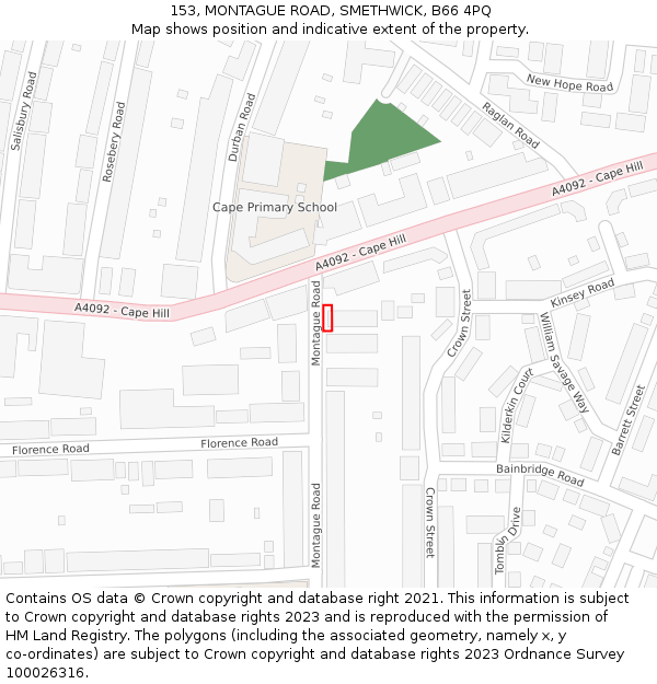 153, MONTAGUE ROAD, SMETHWICK, B66 4PQ: Location map and indicative extent of plot