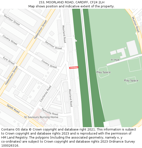 153, MOORLAND ROAD, CARDIFF, CF24 2LH: Location map and indicative extent of plot