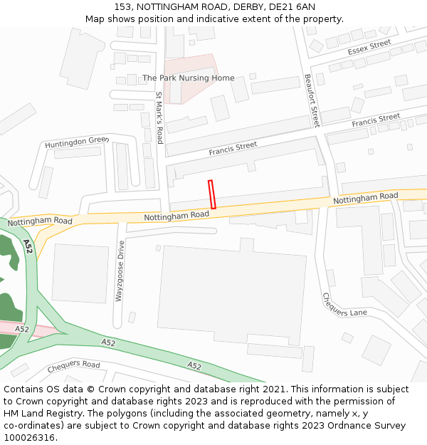 153, NOTTINGHAM ROAD, DERBY, DE21 6AN: Location map and indicative extent of plot