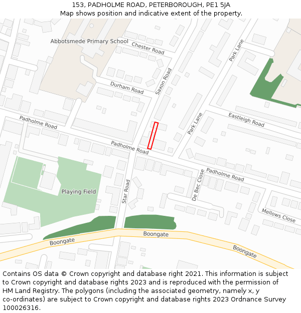 153, PADHOLME ROAD, PETERBOROUGH, PE1 5JA: Location map and indicative extent of plot
