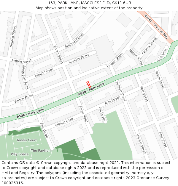 153, PARK LANE, MACCLESFIELD, SK11 6UB: Location map and indicative extent of plot