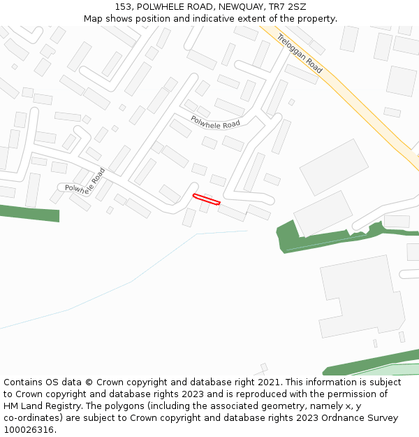 153, POLWHELE ROAD, NEWQUAY, TR7 2SZ: Location map and indicative extent of plot