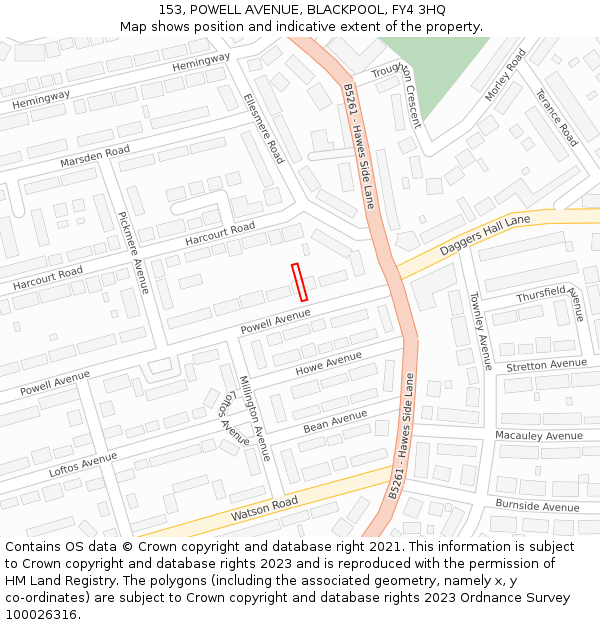 153, POWELL AVENUE, BLACKPOOL, FY4 3HQ: Location map and indicative extent of plot