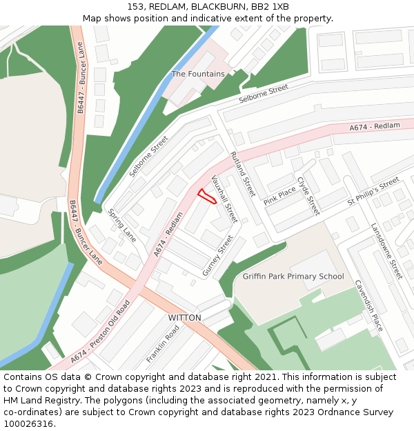 153, REDLAM, BLACKBURN, BB2 1XB: Location map and indicative extent of plot