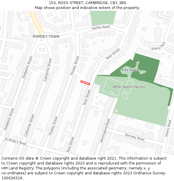 153, ROSS STREET, CAMBRIDGE, CB1 3BS: Location map and indicative extent of plot