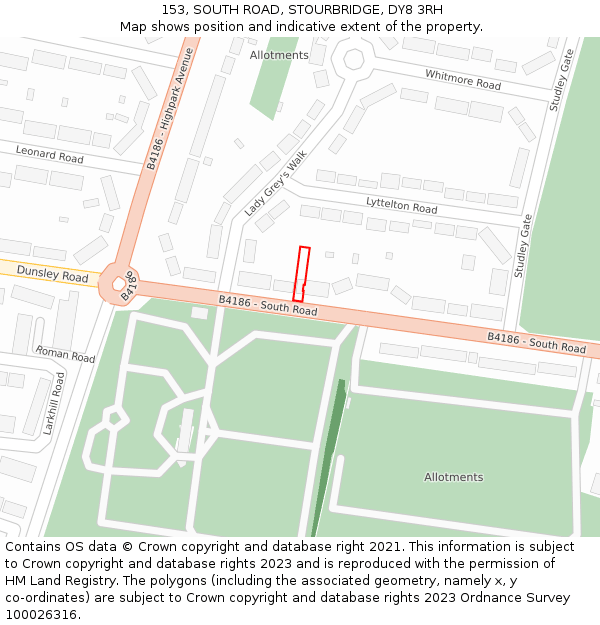 153, SOUTH ROAD, STOURBRIDGE, DY8 3RH: Location map and indicative extent of plot