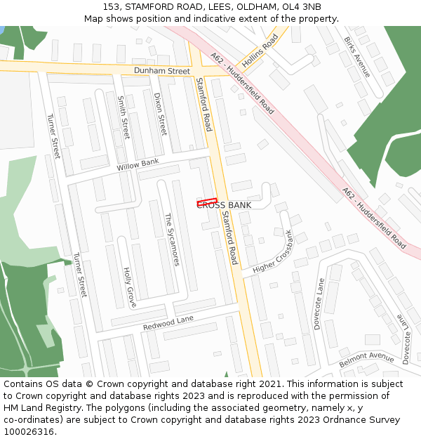 153, STAMFORD ROAD, LEES, OLDHAM, OL4 3NB: Location map and indicative extent of plot
