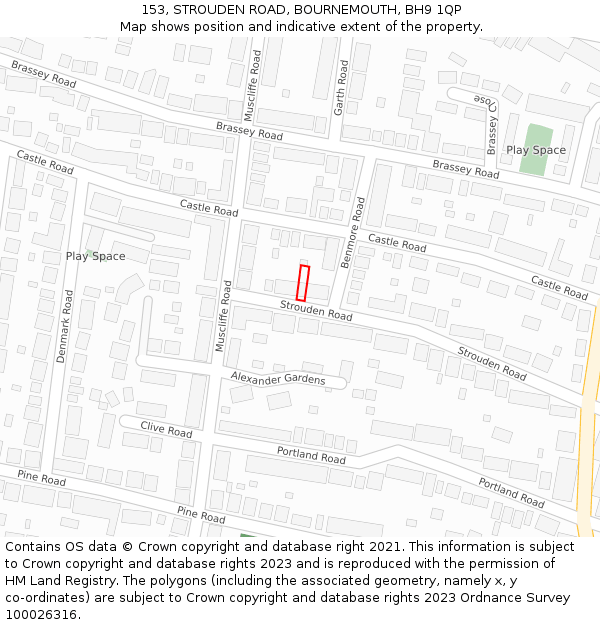 153, STROUDEN ROAD, BOURNEMOUTH, BH9 1QP: Location map and indicative extent of plot