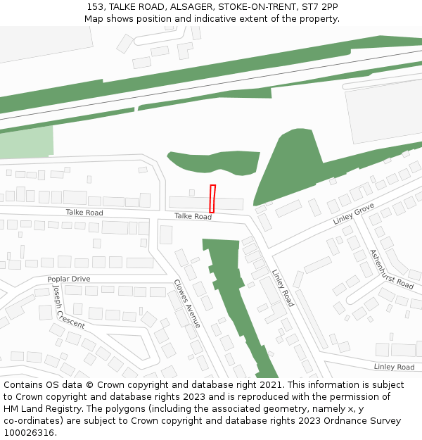 153, TALKE ROAD, ALSAGER, STOKE-ON-TRENT, ST7 2PP: Location map and indicative extent of plot