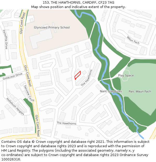 153, THE HAWTHORNS, CARDIFF, CF23 7AS: Location map and indicative extent of plot
