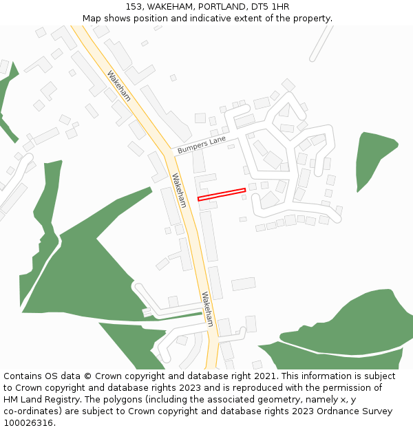 153, WAKEHAM, PORTLAND, DT5 1HR: Location map and indicative extent of plot