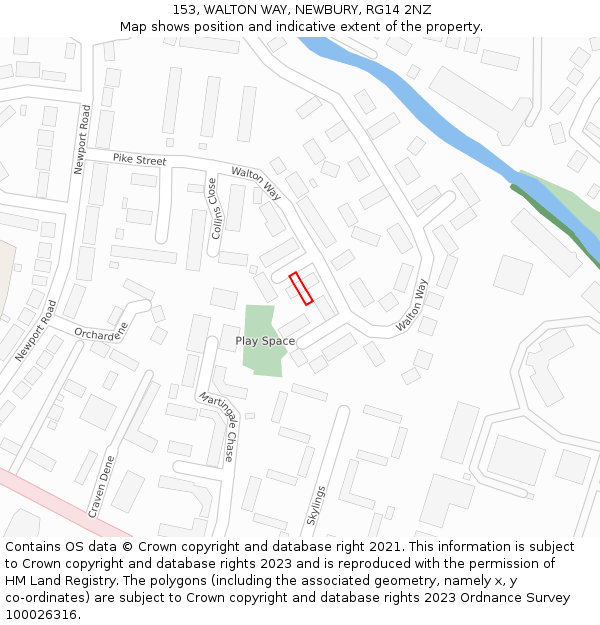 153, WALTON WAY, NEWBURY, RG14 2NZ: Location map and indicative extent of plot