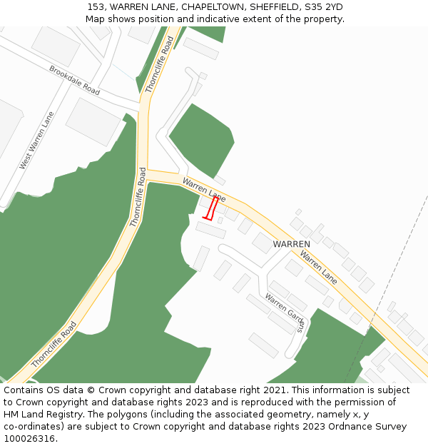 153, WARREN LANE, CHAPELTOWN, SHEFFIELD, S35 2YD: Location map and indicative extent of plot