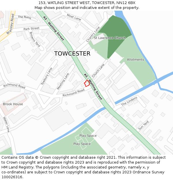 153, WATLING STREET WEST, TOWCESTER, NN12 6BX: Location map and indicative extent of plot