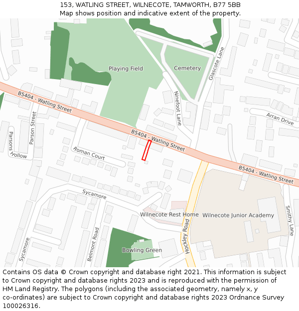 153, WATLING STREET, WILNECOTE, TAMWORTH, B77 5BB: Location map and indicative extent of plot