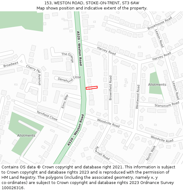 153, WESTON ROAD, STOKE-ON-TRENT, ST3 6AW: Location map and indicative extent of plot