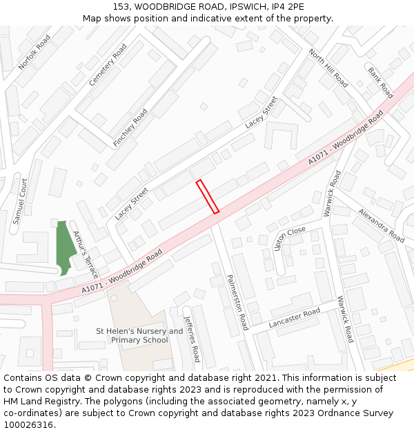 153, WOODBRIDGE ROAD, IPSWICH, IP4 2PE: Location map and indicative extent of plot