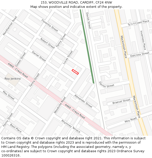 153, WOODVILLE ROAD, CARDIFF, CF24 4NW: Location map and indicative extent of plot