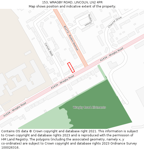153, WRAGBY ROAD, LINCOLN, LN2 4PR: Location map and indicative extent of plot