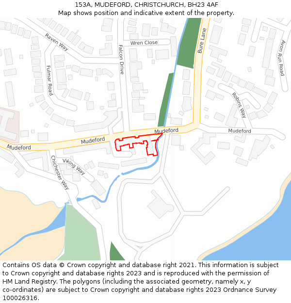153A, MUDEFORD, CHRISTCHURCH, BH23 4AF: Location map and indicative extent of plot