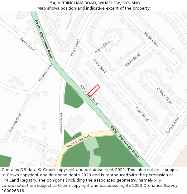 154, ALTRINCHAM ROAD, WILMSLOW, SK9 5NQ: Location map and indicative extent of plot