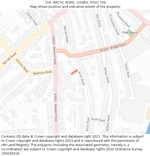 154, ARCTIC ROAD, COWES, PO31 7XS: Location map and indicative extent of plot