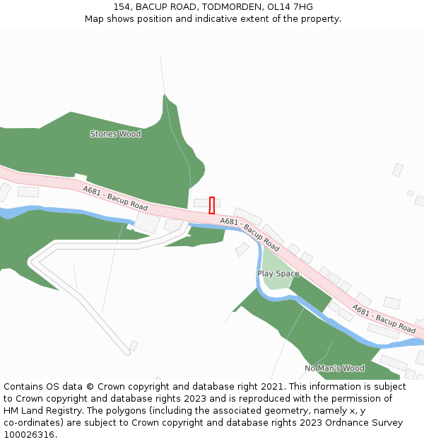 154, BACUP ROAD, TODMORDEN, OL14 7HG: Location map and indicative extent of plot