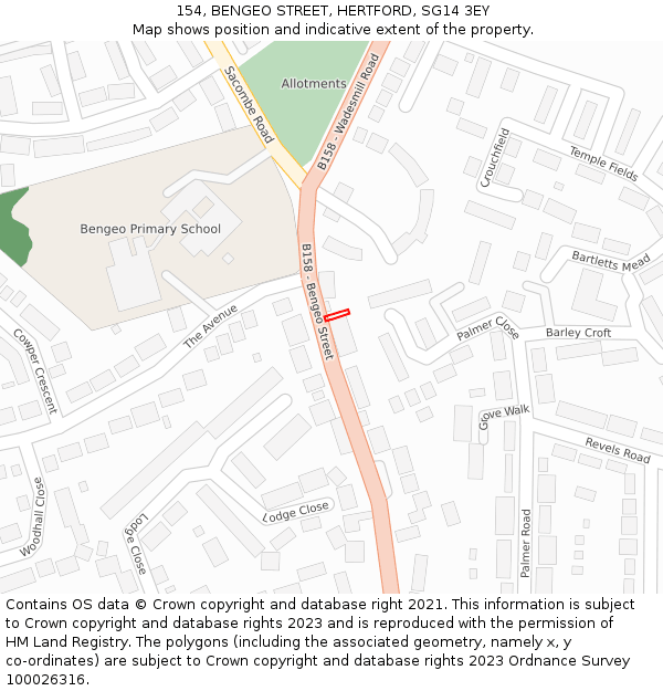 154, BENGEO STREET, HERTFORD, SG14 3EY: Location map and indicative extent of plot