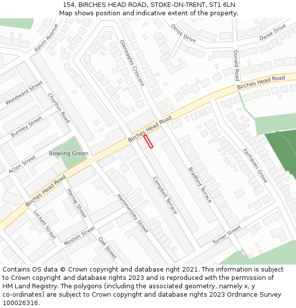 154, BIRCHES HEAD ROAD, STOKE-ON-TRENT, ST1 6LN: Location map and indicative extent of plot
