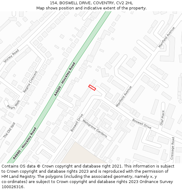 154, BOSWELL DRIVE, COVENTRY, CV2 2HL: Location map and indicative extent of plot