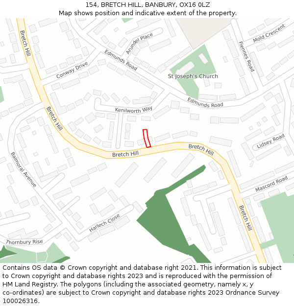 154, BRETCH HILL, BANBURY, OX16 0LZ: Location map and indicative extent of plot