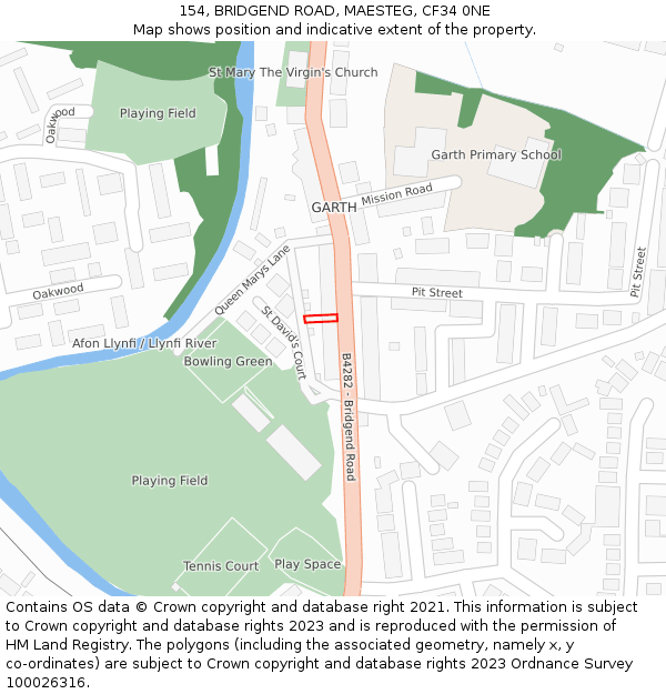 154, BRIDGEND ROAD, MAESTEG, CF34 0NE: Location map and indicative extent of plot