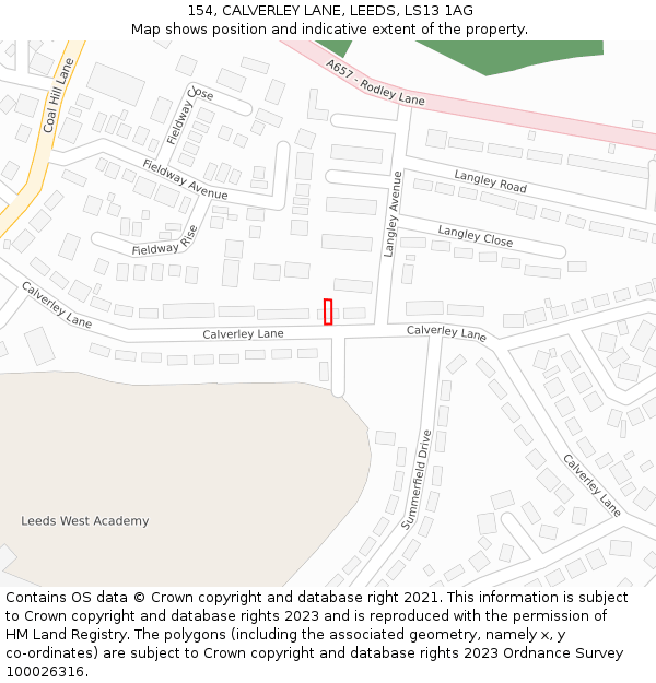 154, CALVERLEY LANE, LEEDS, LS13 1AG: Location map and indicative extent of plot