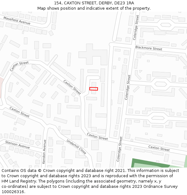 154, CAXTON STREET, DERBY, DE23 1RA: Location map and indicative extent of plot