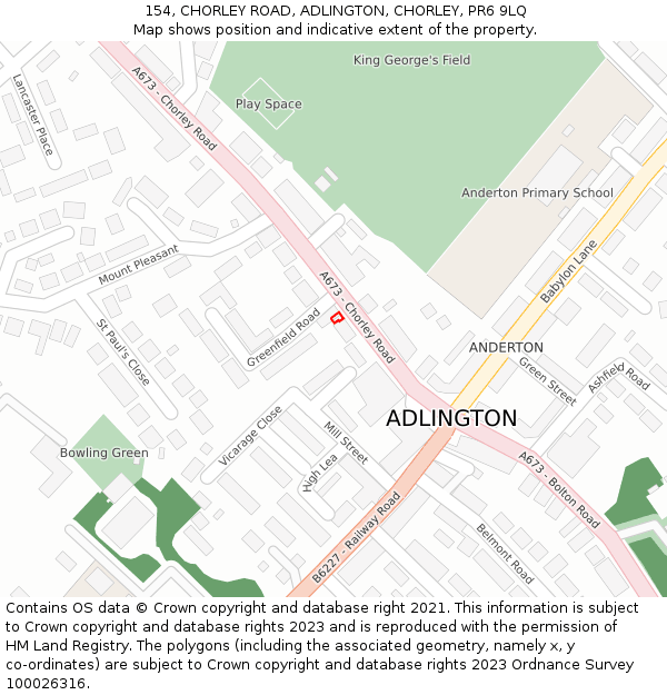 154, CHORLEY ROAD, ADLINGTON, CHORLEY, PR6 9LQ: Location map and indicative extent of plot