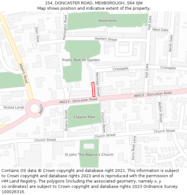154, DONCASTER ROAD, MEXBOROUGH, S64 0JW: Location map and indicative extent of plot