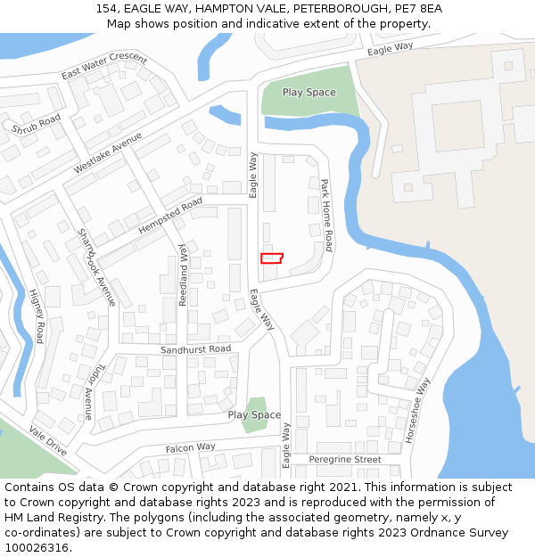 154, EAGLE WAY, HAMPTON VALE, PETERBOROUGH, PE7 8EA: Location map and indicative extent of plot