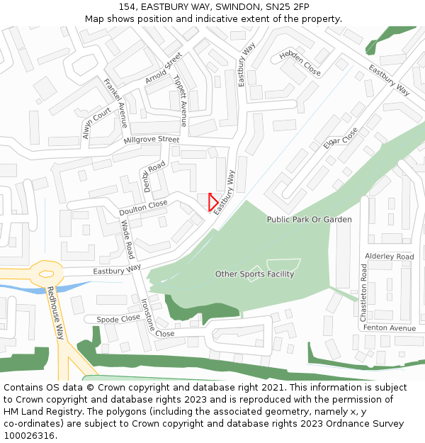 154, EASTBURY WAY, SWINDON, SN25 2FP: Location map and indicative extent of plot