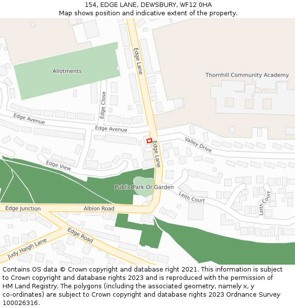 154, EDGE LANE, DEWSBURY, WF12 0HA: Location map and indicative extent of plot