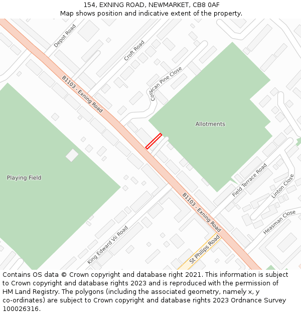 154, EXNING ROAD, NEWMARKET, CB8 0AF: Location map and indicative extent of plot