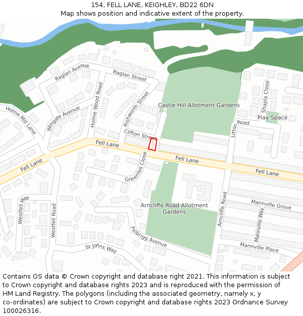 154, FELL LANE, KEIGHLEY, BD22 6DN: Location map and indicative extent of plot